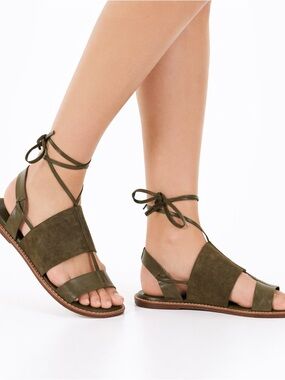 VINCE Women's Forster Leather and Suede Ankle Wrap Sandals Oak Moss 6.5M